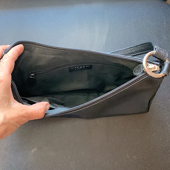 NWOT-Osprey London genuine black ostrich leather zipper shoulder purse - Picture 9 of 10